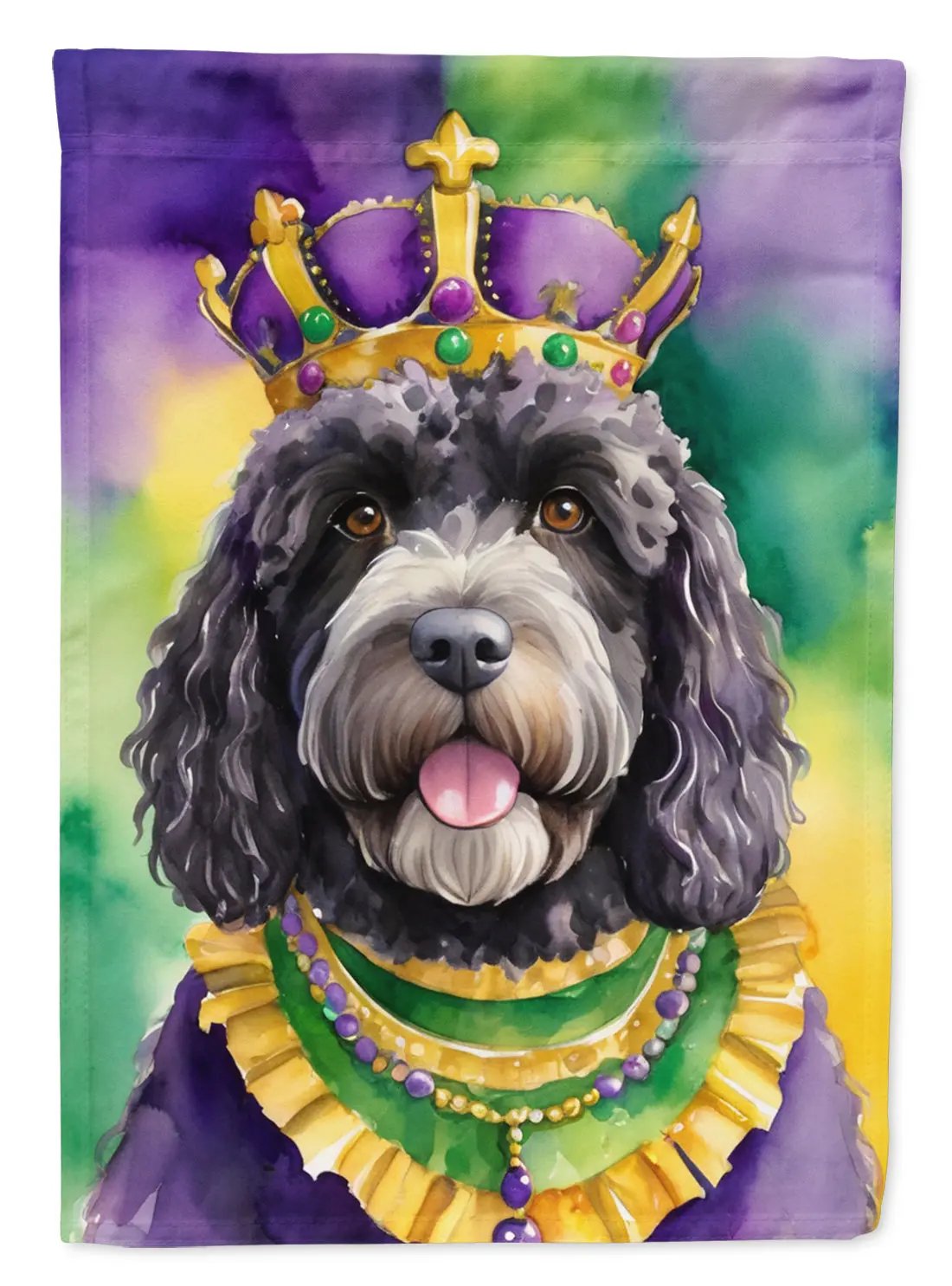 Portuguese Water Dog King of Mardi Gras House Flag - Vivid Treasure Zone