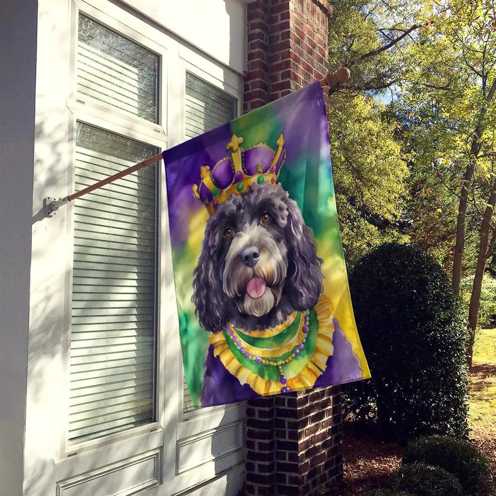 Portuguese Water Dog King of Mardi Gras House Flag - Vivid Treasure Zone