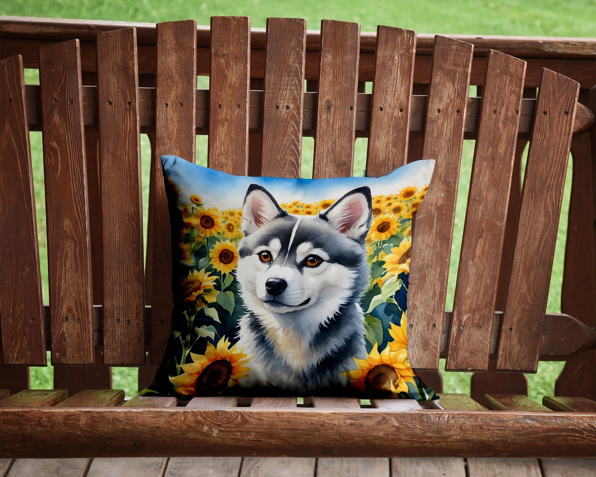 Alaskan Klee Kai in Sunflowers Throw Pillow Caroline's Treasures