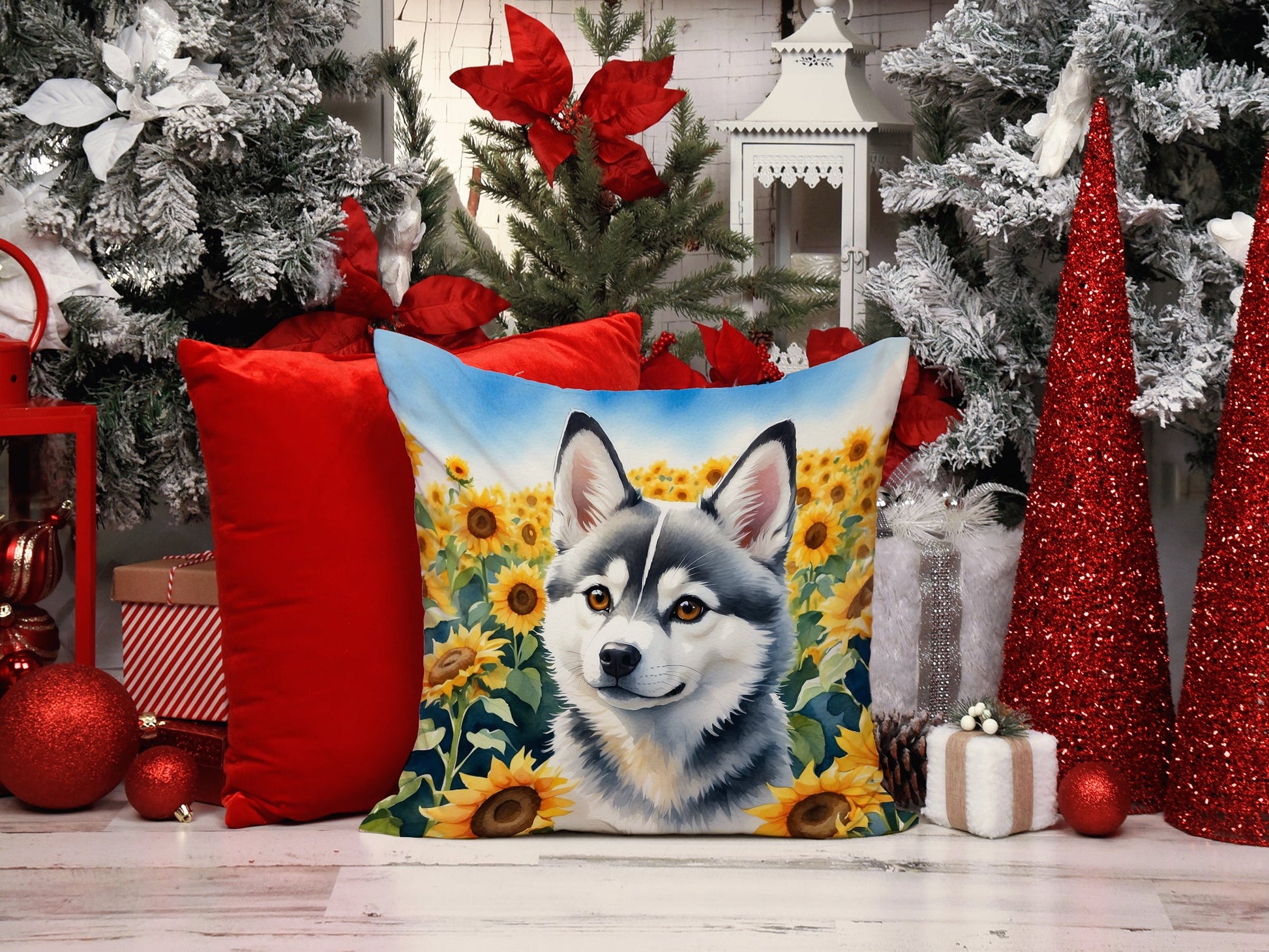 Alaskan Klee Kai in Sunflowers Throw Pillow Caroline's Treasures