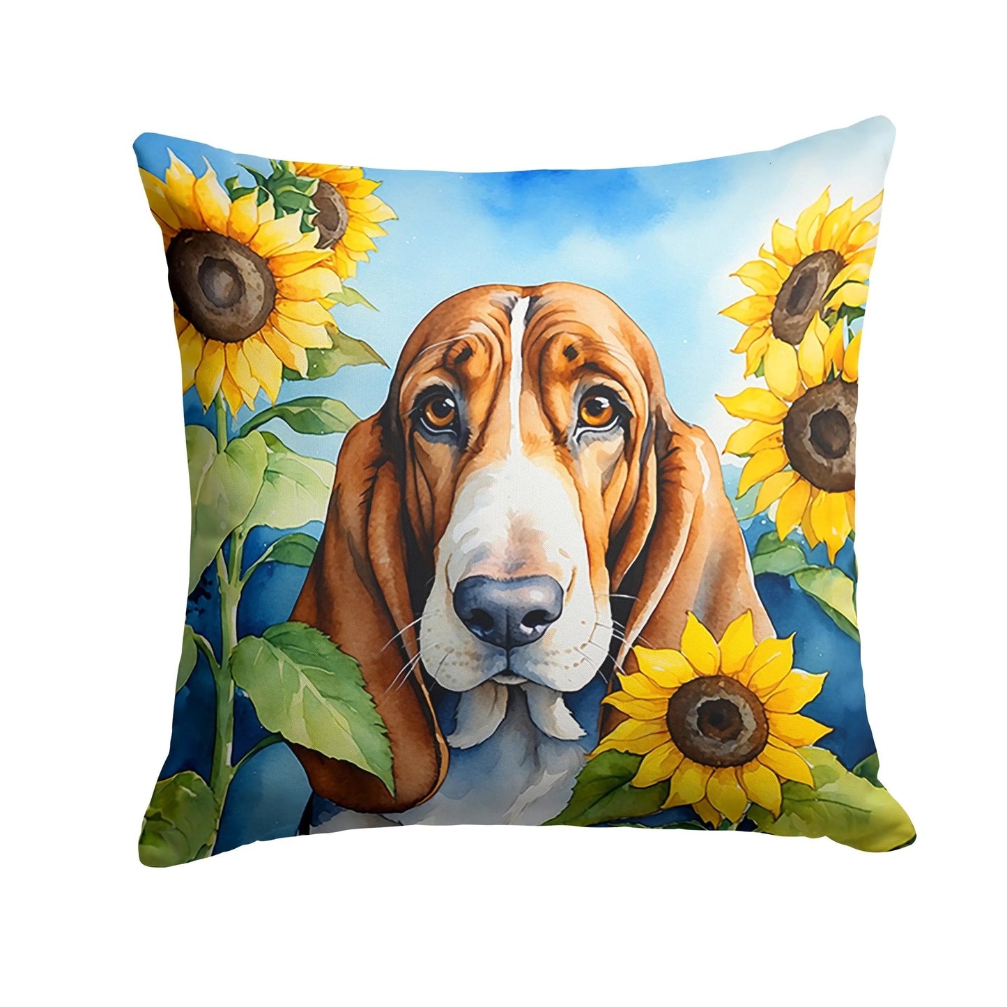 Basset Hound in Sunflowers Throw Pillow Caroline's Treasures