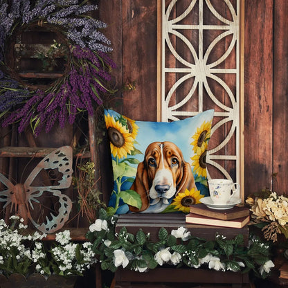 Basset Hound in Sunflowers Throw Pillow Caroline's Treasures