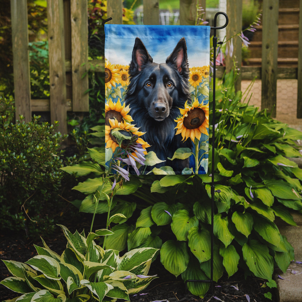 Belgian Sheepdog in Sunflowers Garden Flag Caroline's Treasures