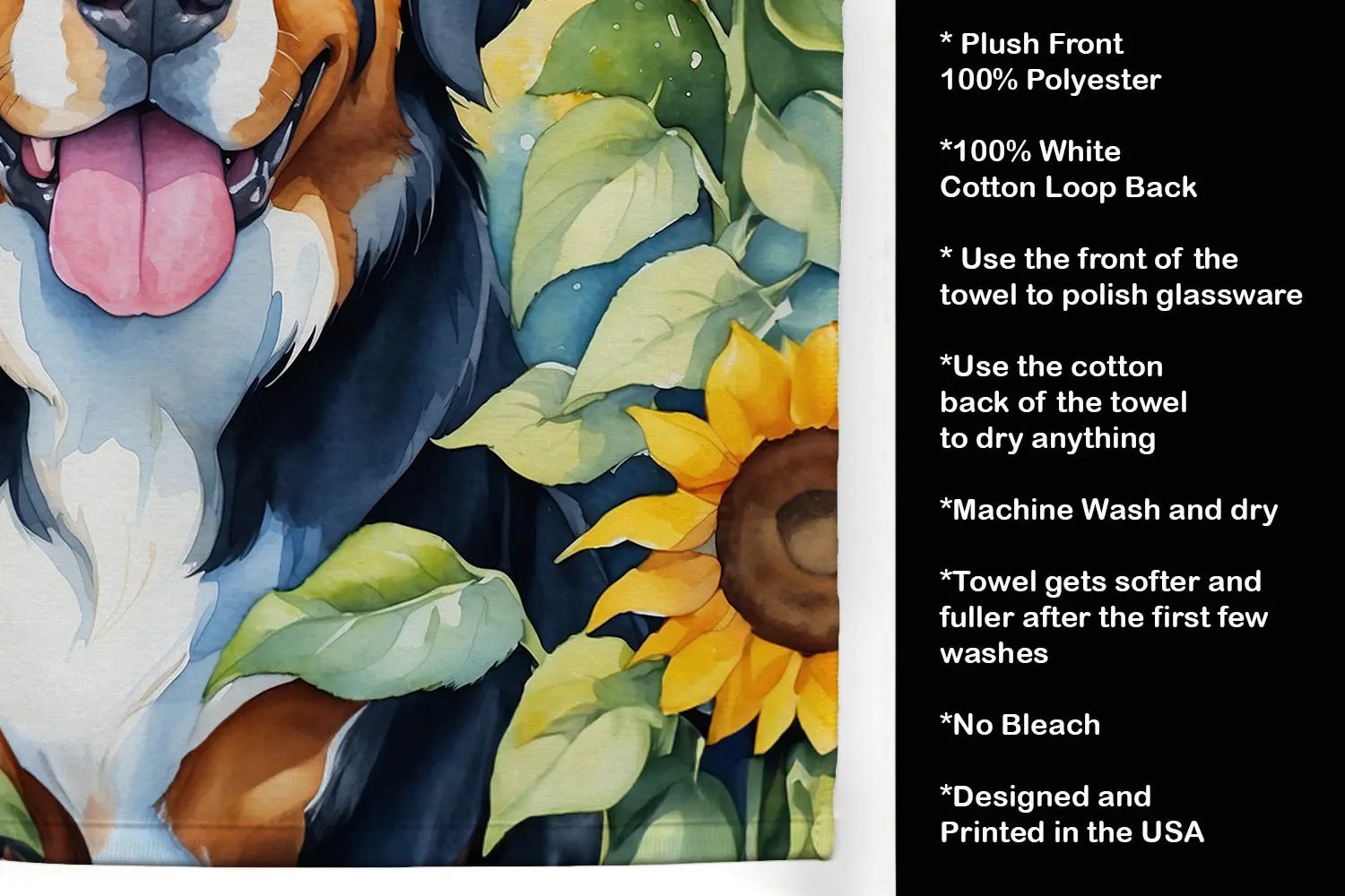 Bernese Mountain Dog in Sunflowers Kitchen Towel - Vivid Treasure Zone