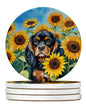 Cavalier Spaniel in Sunflowers Large Sandstone Coasters Pack of 4-0