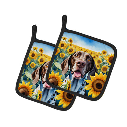 German Shorthaired Pointer in Sunflowers Pair of Pot Holders Caroline's Treasures