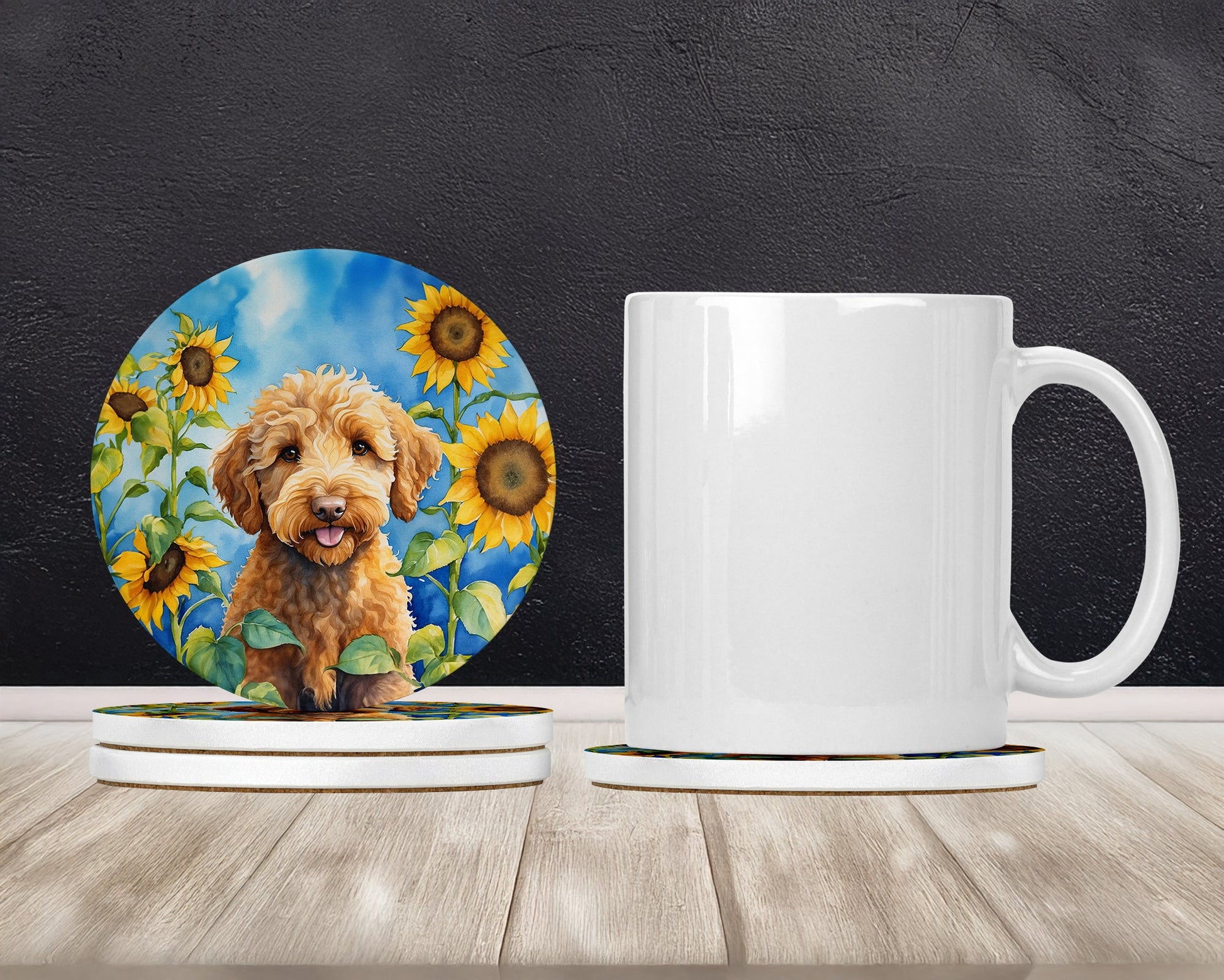 Labradoodle in Sunflowers Large Sandstone Coasters Pack of 4 Caroline's Treasures