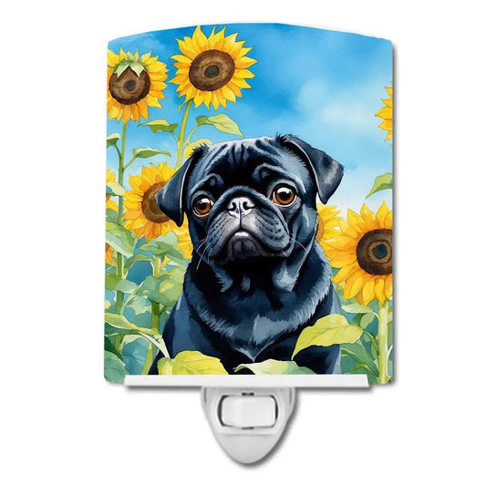 Pug in Sunflowers Ceramic Night Light-0