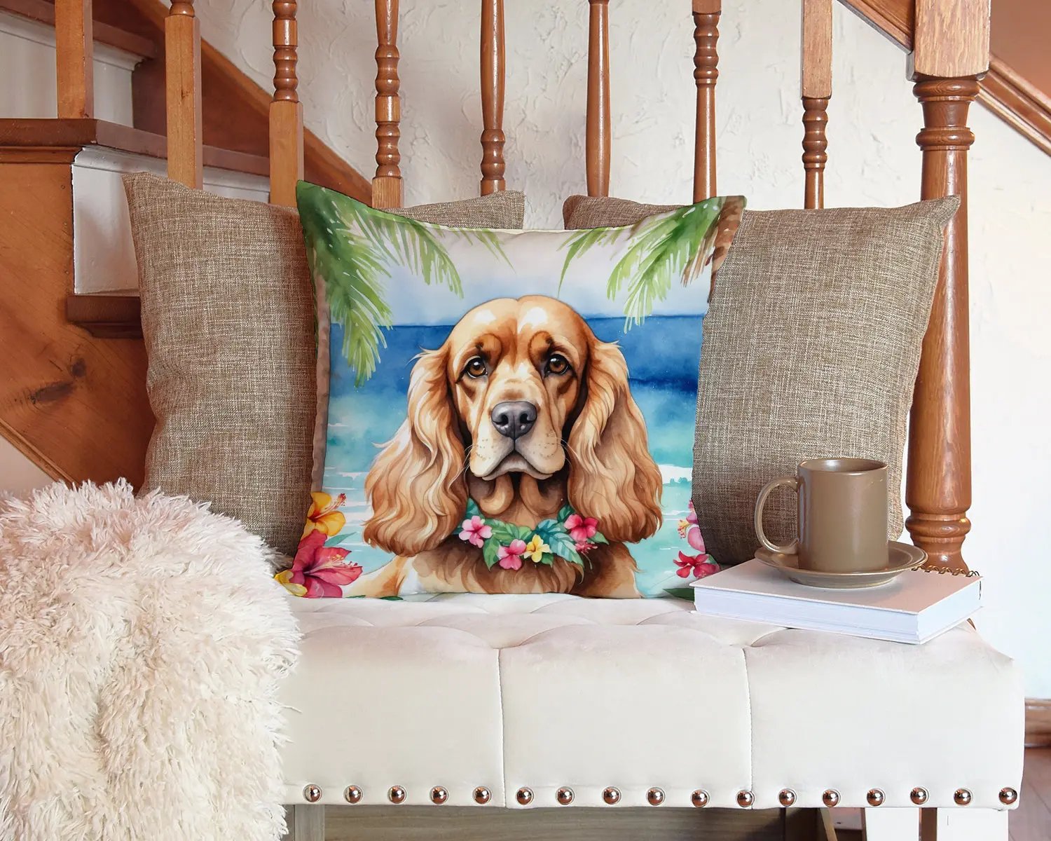 Cocker Spaniel Luau Throw Pillow - Vivid Treasure Zone