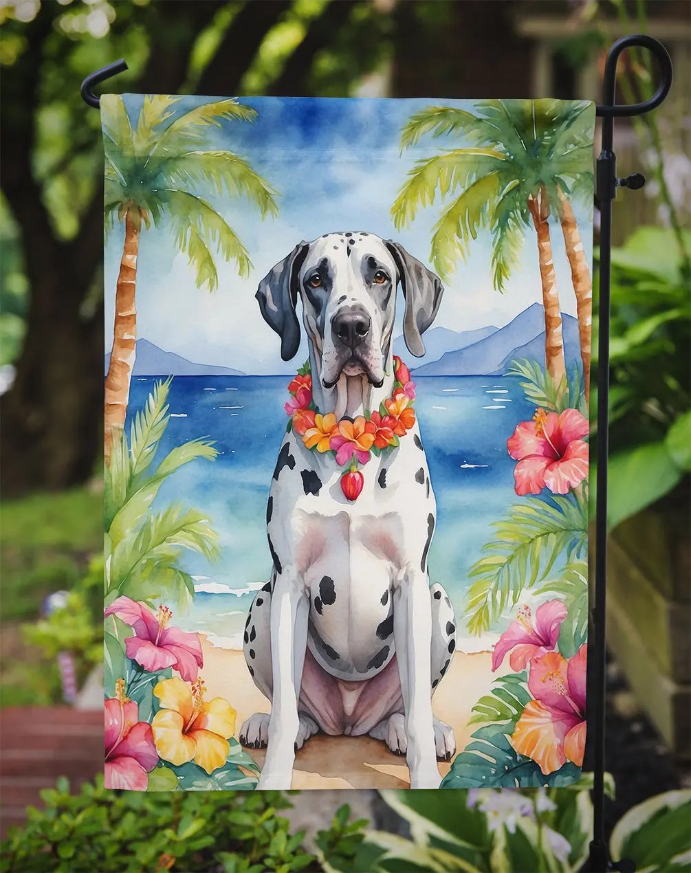 Great Dane Luau Garden Flag - Vivid Treasure Zone