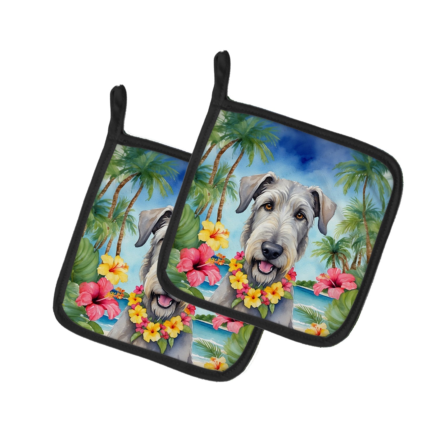 Irish Wolfhound Luau Pair of Pot Holders Caroline's Treasures