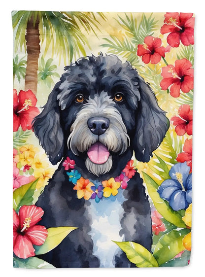 Portuguese Water Dog Luau House Flag - Vivid Treasure Zone