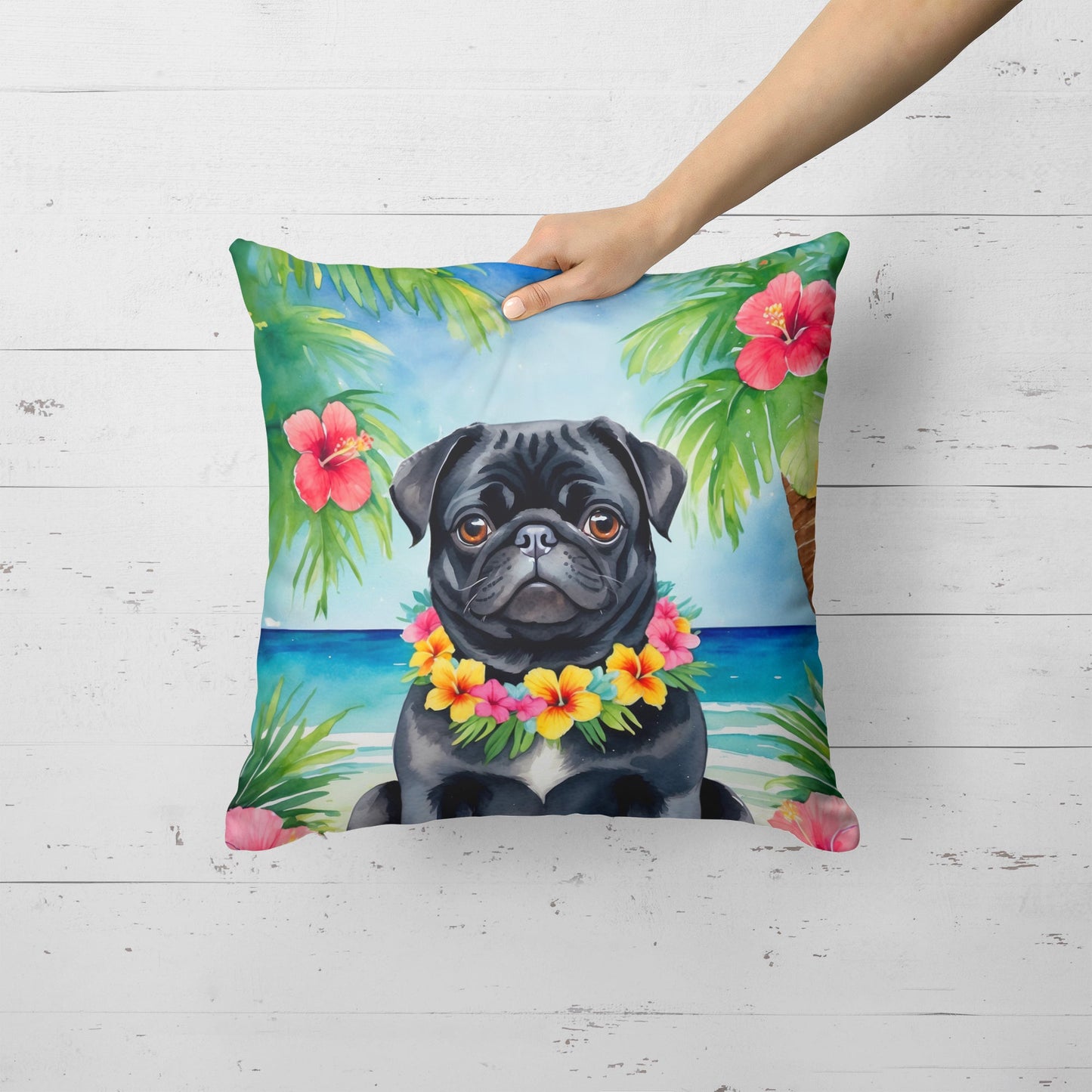 Black Pug Luau Throw Pillow Caroline's Treasures