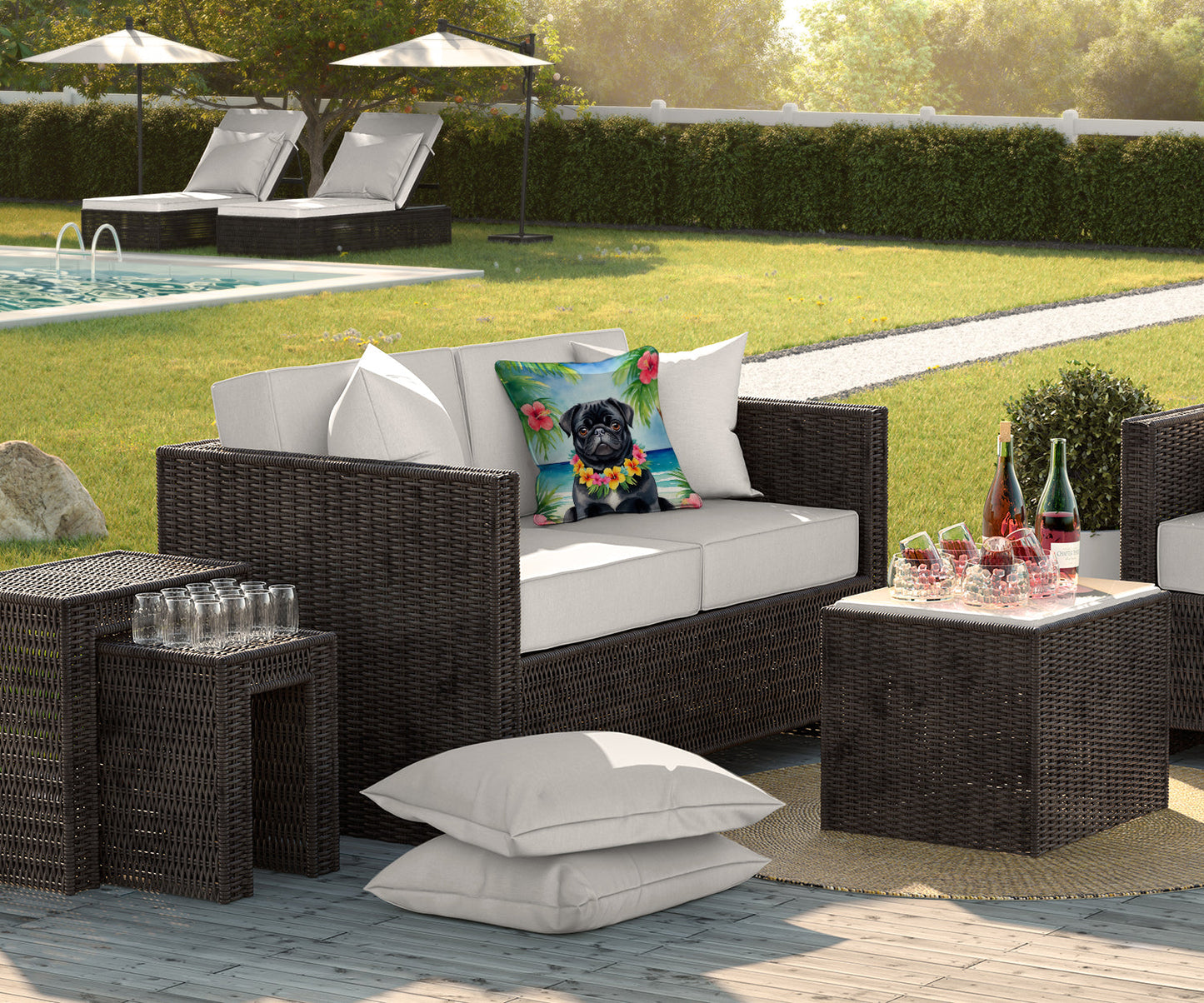 Black Pug Luau Throw Pillow Caroline's Treasures