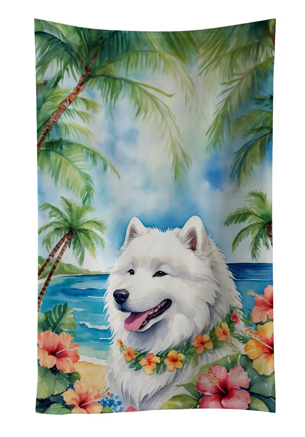 Samoyed Luau Kitchen Towel - Vivid Treasure Zone