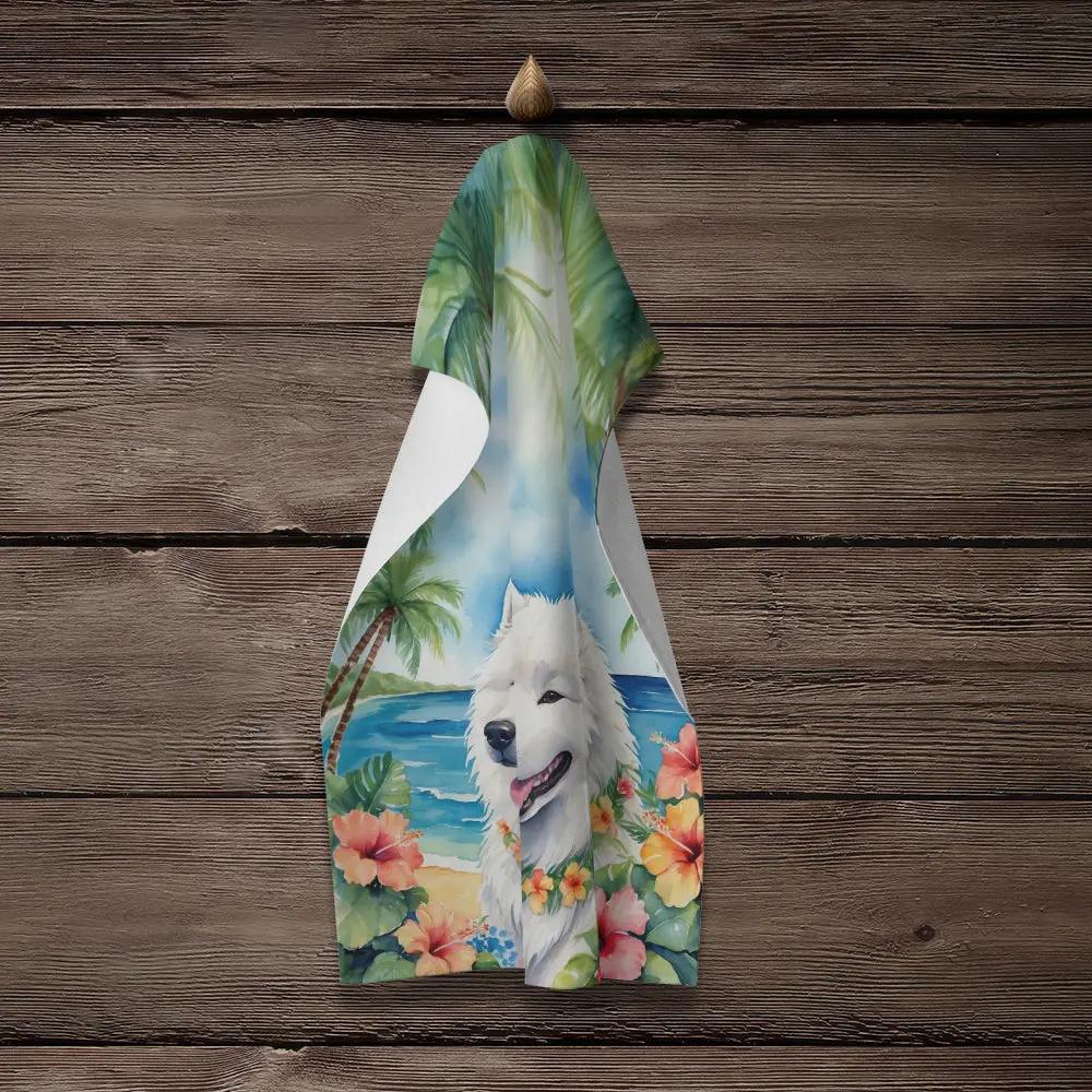 Samoyed Luau Kitchen Towel - Vivid Treasure Zone