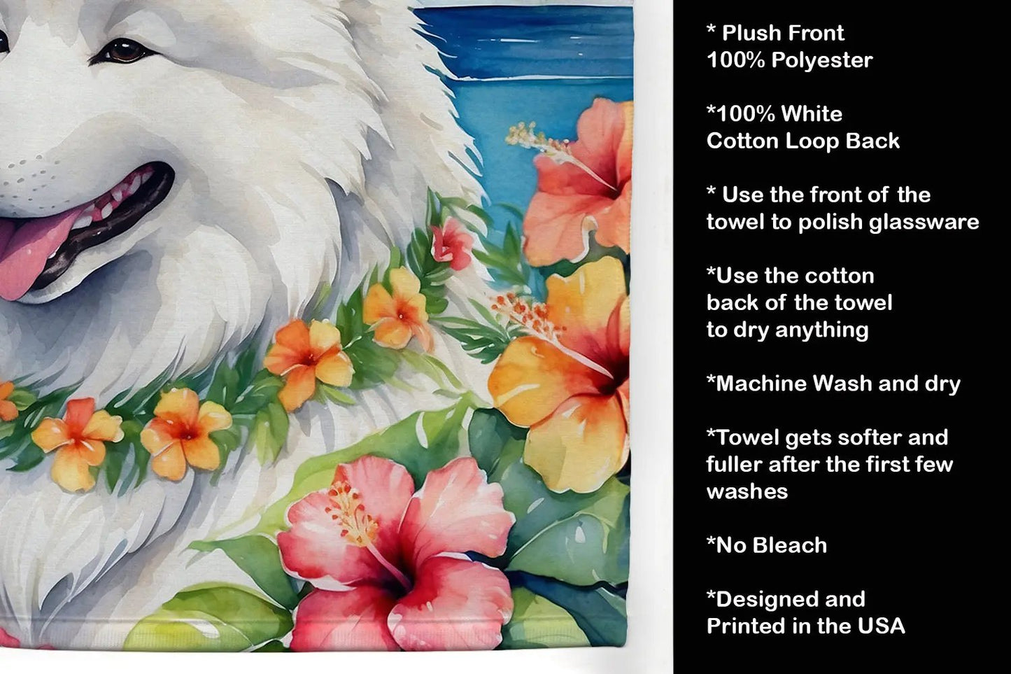 Samoyed Luau Kitchen Towel - Vivid Treasure Zone