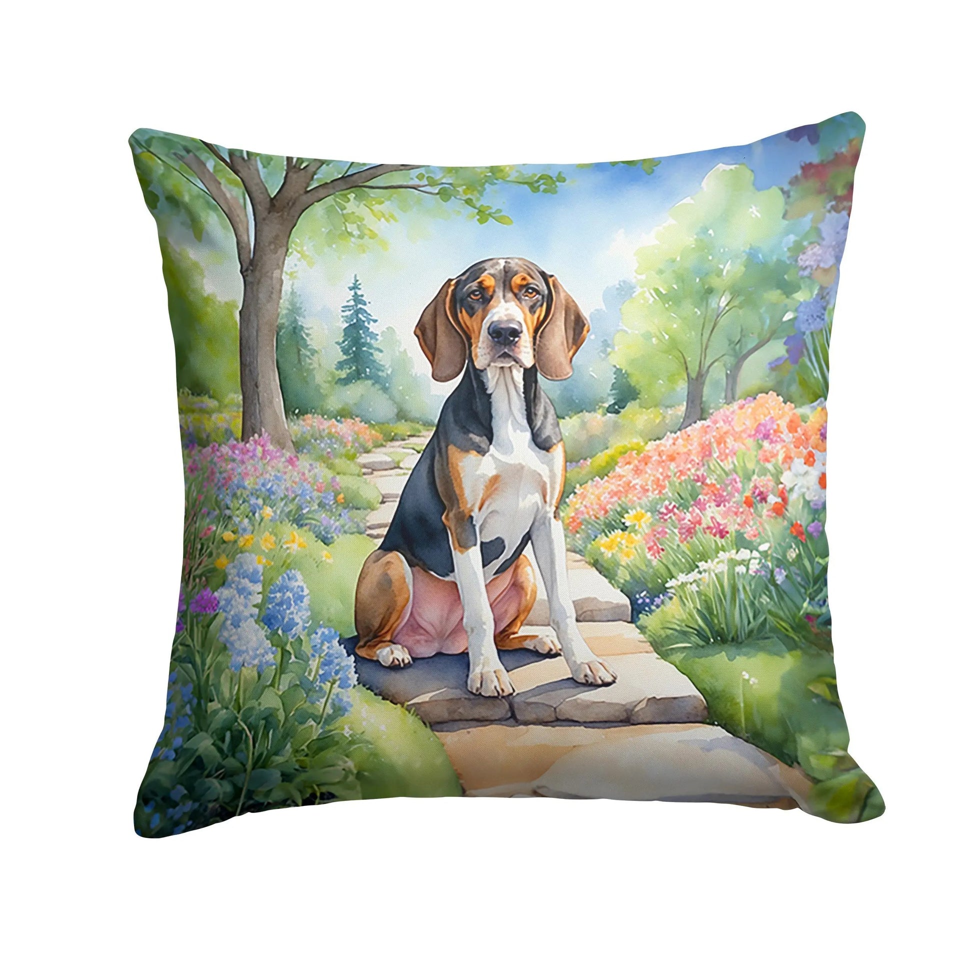 American English Coonhound Spring Garden Throw Pillow - Vivid Treasure Zone