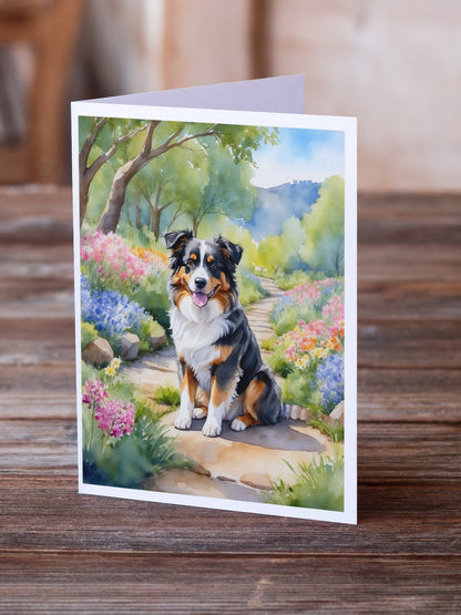 Australian Shepherd Spring Garden Greeting Cards Pack of 8 Caroline's Treasures