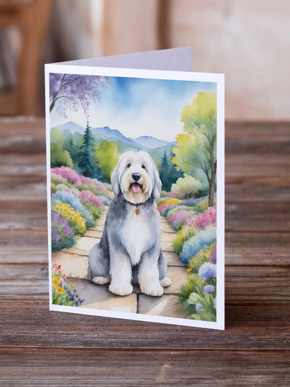 Old English Sheepdog Spring Path Greeting Cards Pack of 8-1