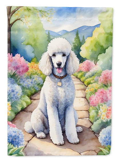 White Poodle Spring Path House Flag Caroline's Treasures