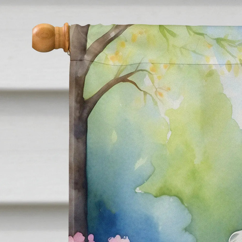 White Poodle Spring Path House Flag Caroline's Treasures
