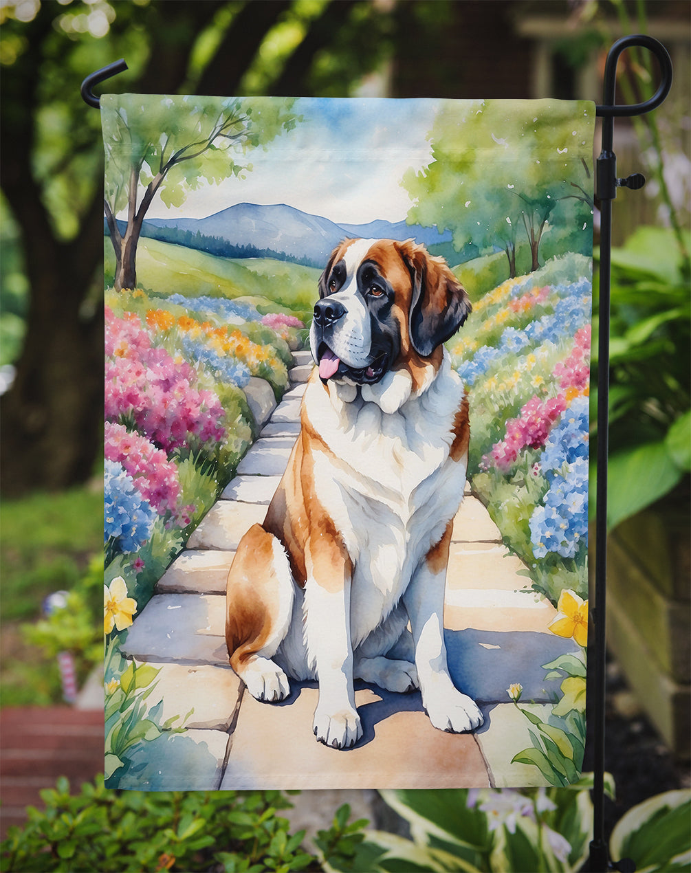 Saint Bernard Spring Path Garden Flag-2