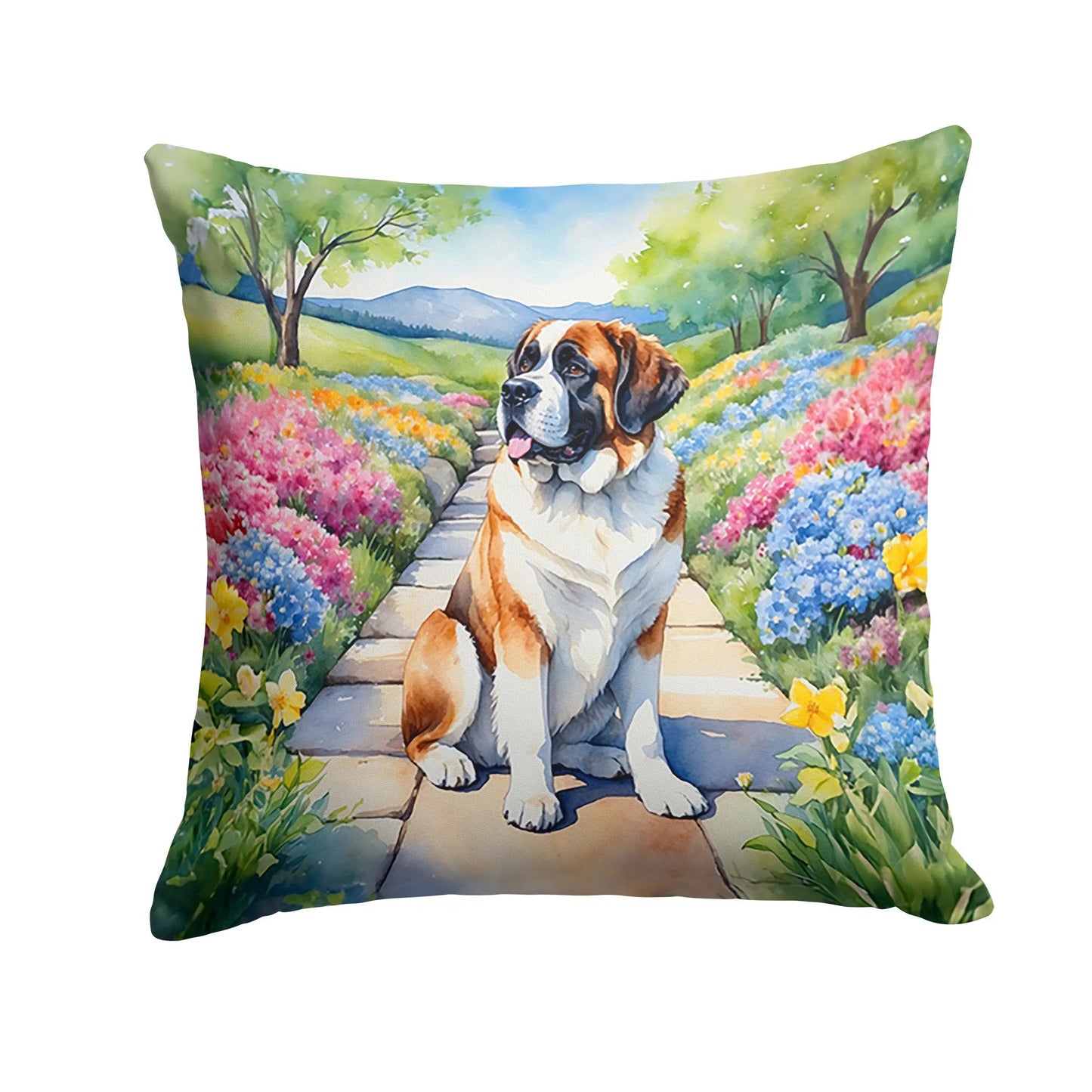 Saint Bernard Spring Path Throw Pillow-0