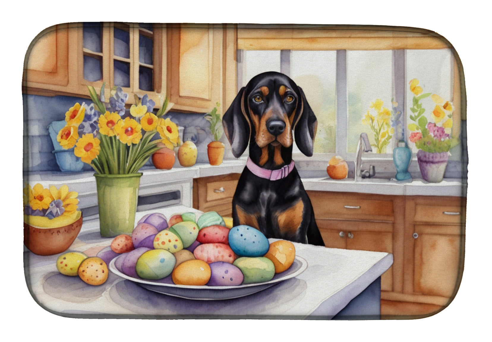 Decorating Easter Black and Tan Coonhound Dish Drying Mat Caroline's Treasures