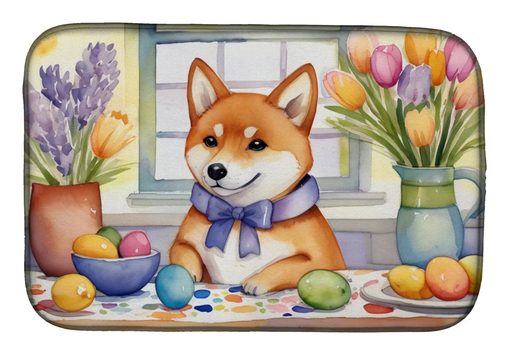 Decorating Easter Shiba Inu Dish Drying Mat Caroline's Treasures