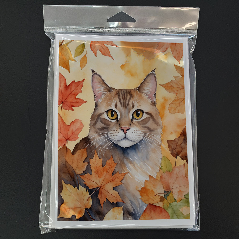 Dwelf Cat in Fall Leaves Greeting Cards Pack of 8 Caroline's Treasures