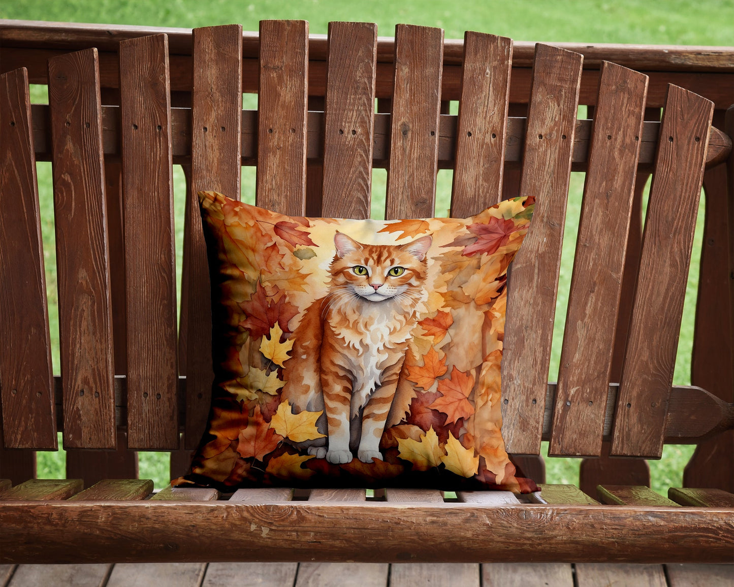 La Perm Cat in Fall Leaves Throw Pillow Caroline's Treasures