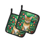 Chausie Cat By the Christmas Tree Pair of Pot Holders-0