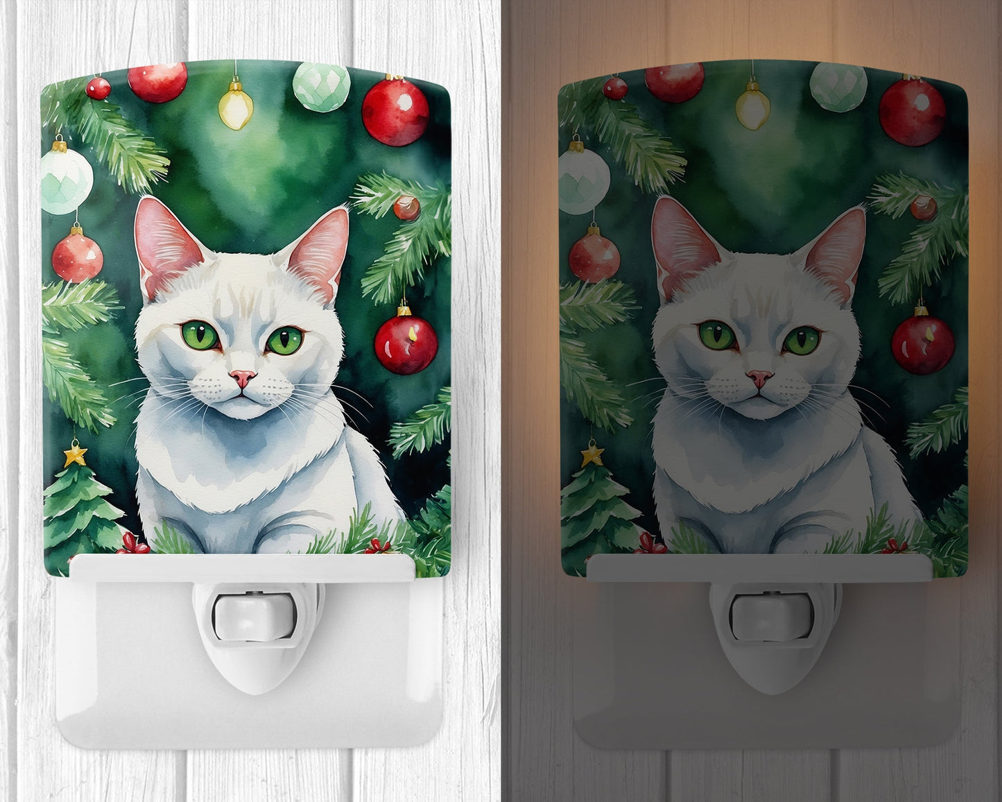 Khao Manee Cat By the Christmas Tree Ceramic Night Light Caroline's Treasures