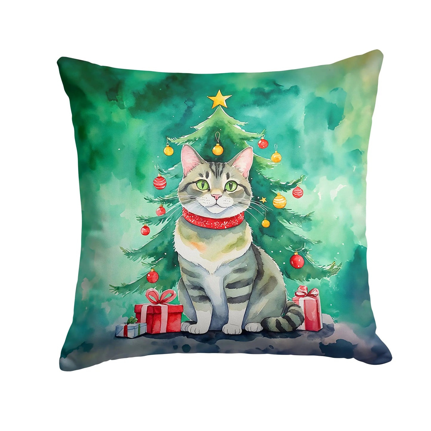 Raas Cat By the Christmas Tree Throw Pillow - Vivid Treasure Zone