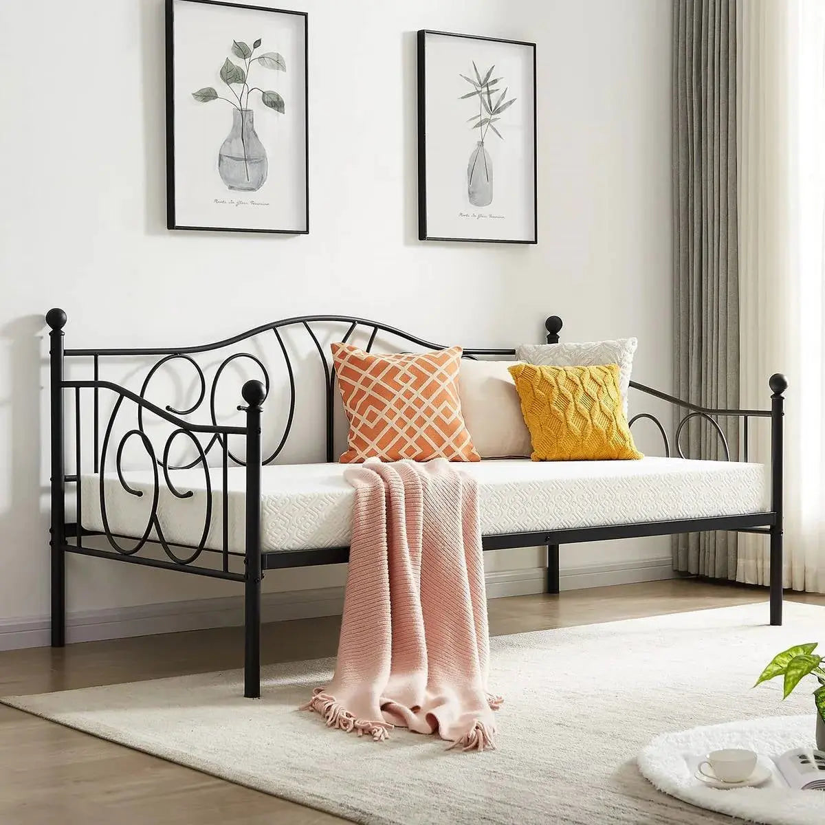 Twin size French Country Style Black Metal Day Bed Frame FastFurnishings