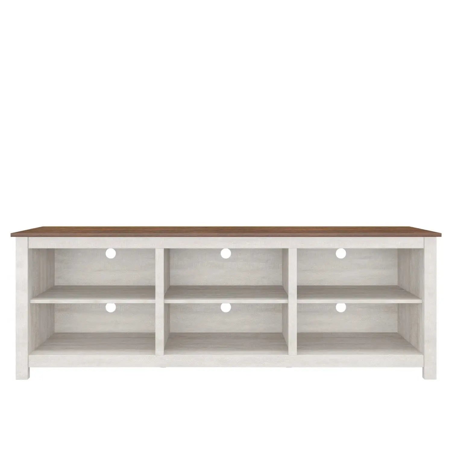 Farmhouse TV Stand in Grey Oak with Brown Wood Finish Top for TVs up to 70-inch FastFurnishings