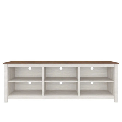 Farmhouse TV Stand in Grey Oak with Brown Wood Finish Top for TVs up to 70-inch FastFurnishings
