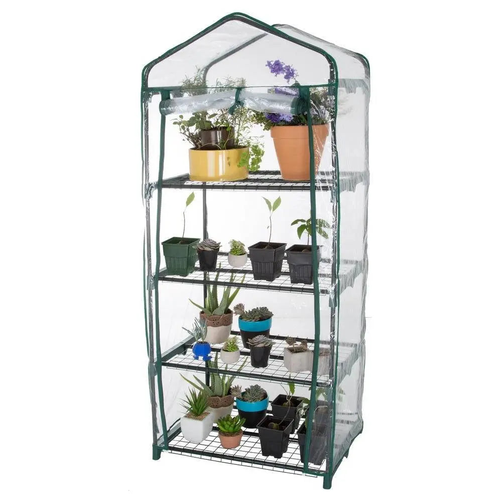 Durable 4-Tier Plant Stand Greenhouse with Zippered PVC Cover FastFurnishings