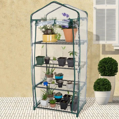 Durable 4-Tier Plant Stand Greenhouse with Zippered PVC Cover FastFurnishings