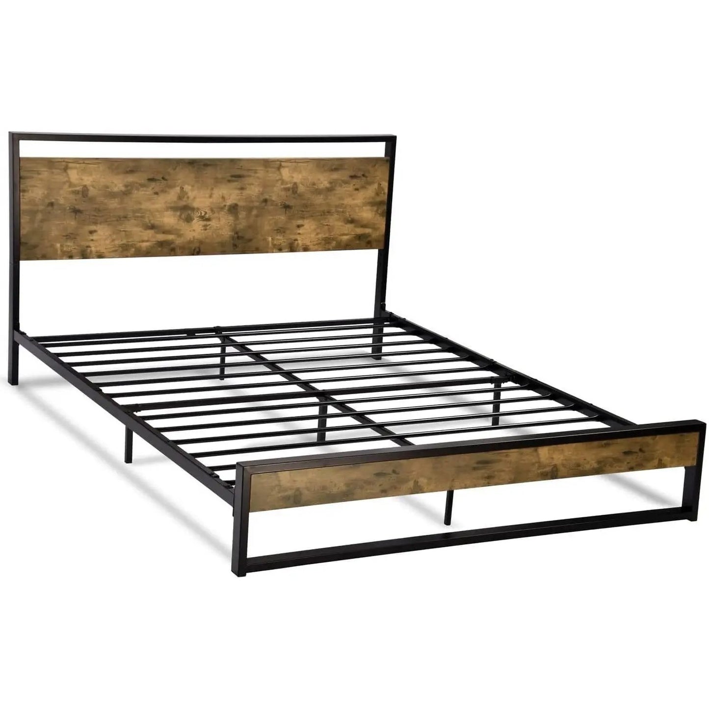 Full Modern Farmhouse Platform Bed Frame with Wood Panel Headboard Footboard FastFurnishings