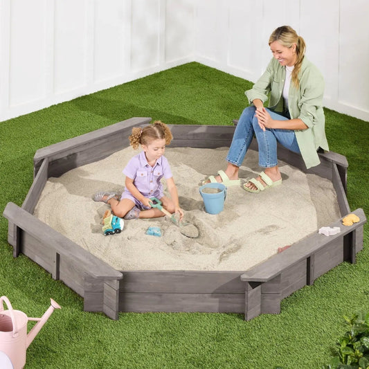 Outdoor Kid's Octagonal Sandbox in Grey Wood Finish-0