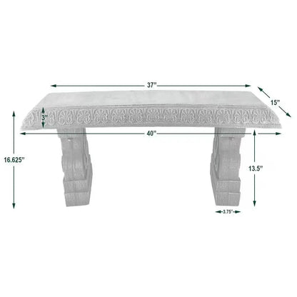 Outdoor Fiber-Clay Garden Bench in Grey Stone Finish FastFurnishings