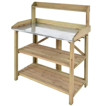 Outdoor Garden Workstation Potting Bench with Metal Top FastFurnishings