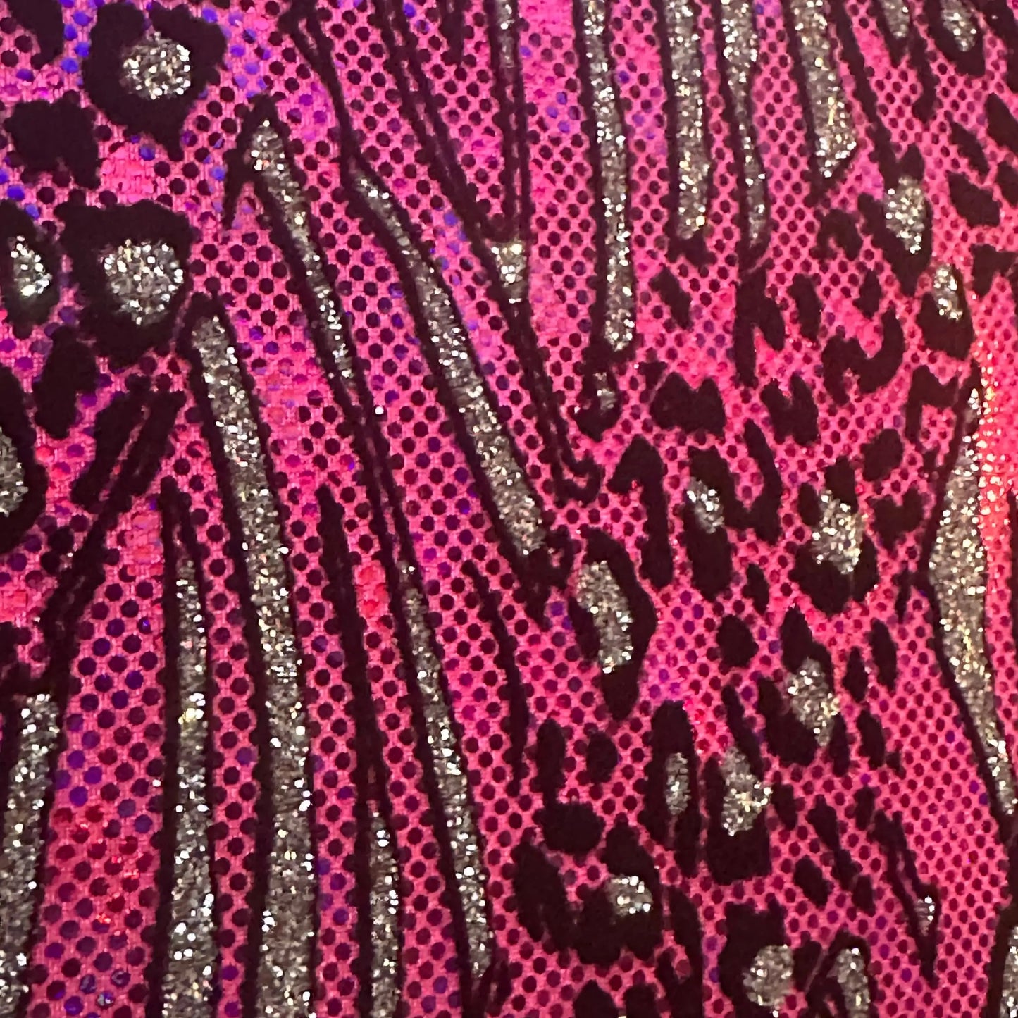 Cheetah Metallic Flocking Hologram Glitter Fabric in Nylon Spandex | Spandex Palace-0