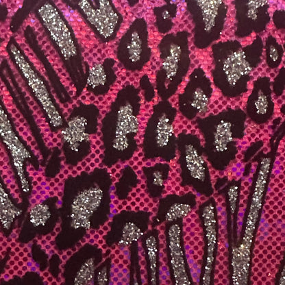 Cheetah Metallic Flocking Hologram Glitter Fabric in Nylon Spandex | Spandex Palace-1