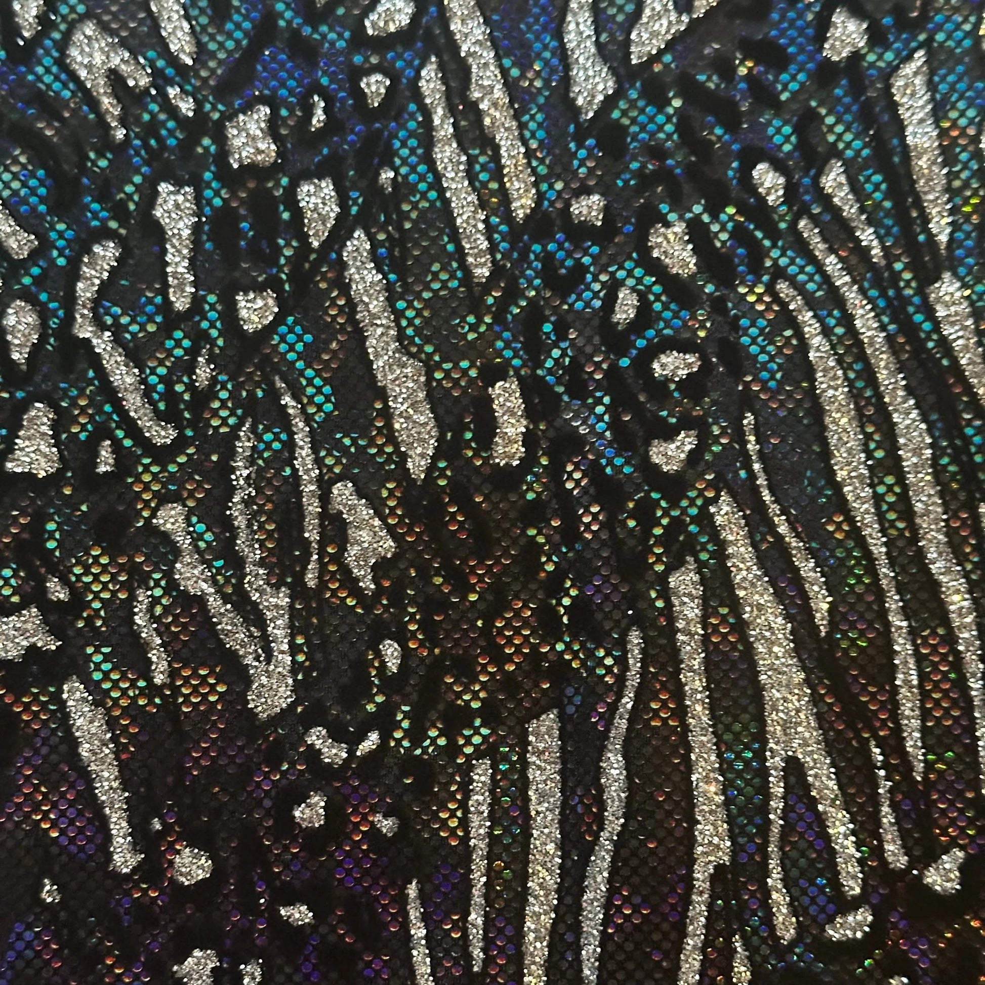 Cheetah Metallic Flocking Hologram Glitter Fabric in Nylon Spandex | Spandex Palace-4