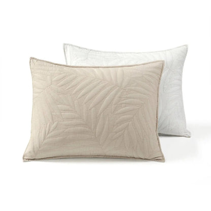 Full/Queen Lightweight Fern Leaf Reversible 3-PC White Beige Cotton Quilt Set FastFurnishings