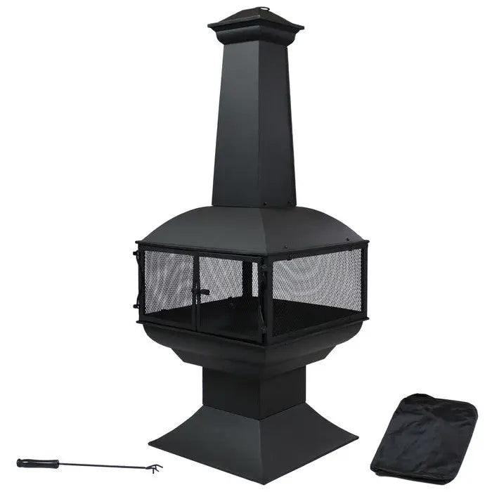 Large Black Outdoor Steel Chimenea Wood Burning Fire Pit FastFurnishings