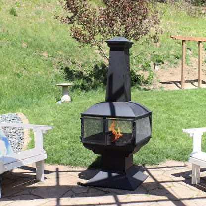 Large Black Outdoor Steel Chimenea Wood Burning Fire Pit FastFurnishings